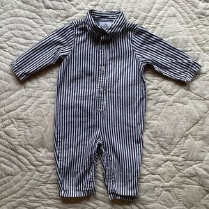 Petite Plume Navy Bengal Stripe Romper 6/9 months
